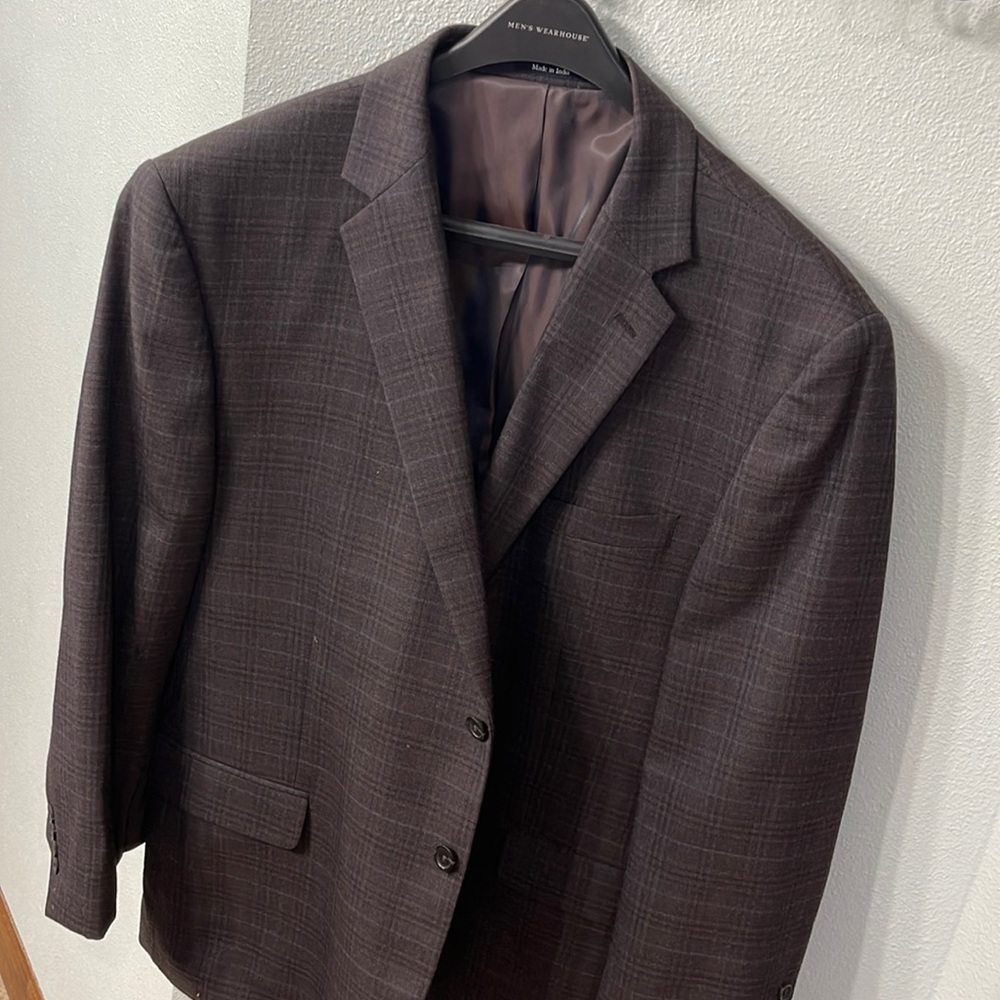 Pronto Uomo Platinum stretch dark brown blazer with light blue plaid